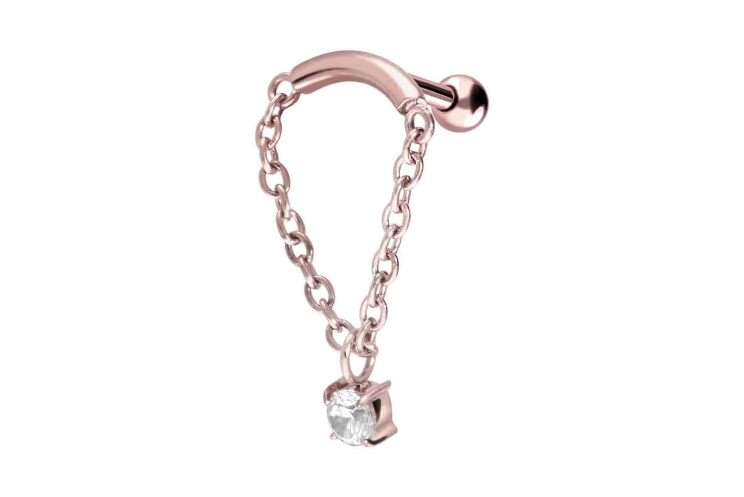 Chirurgenstahl Ohrpiercing BOGEN + KETTE + KRISTALL